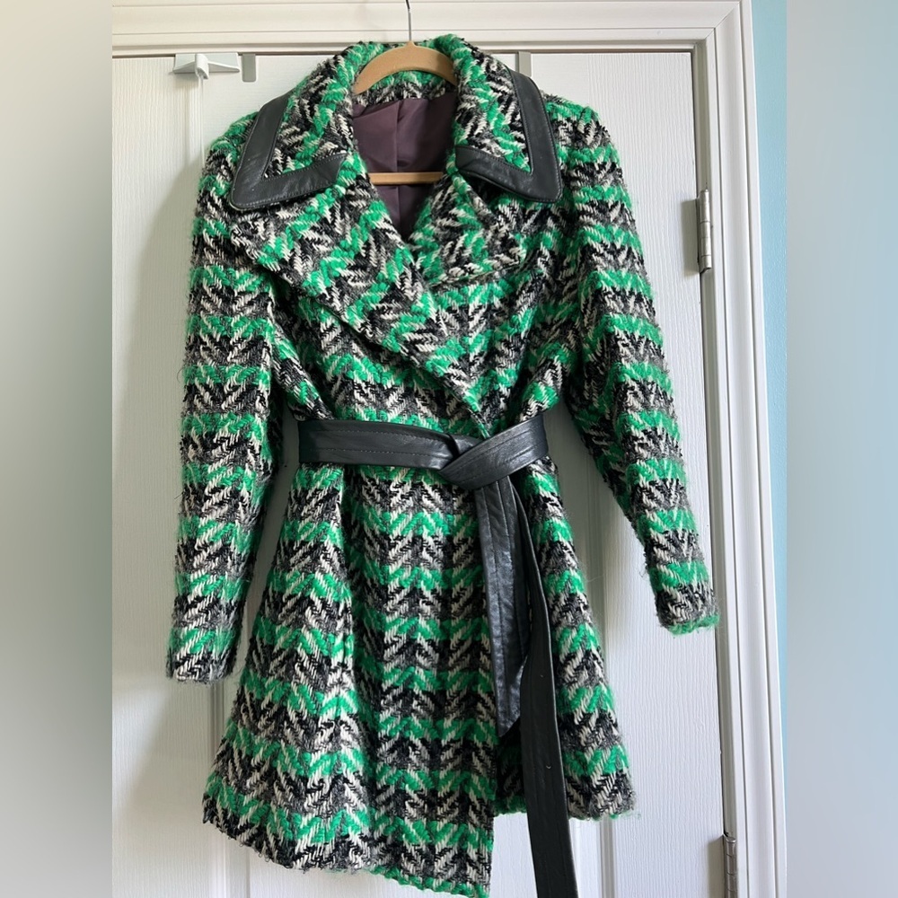 Vintage Leather-trimmed Wool Coat, 1970s